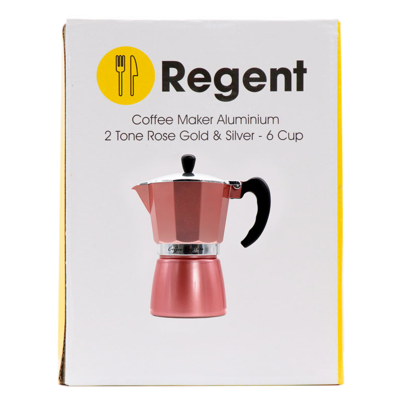 REGENT COFFEE MAKER ALUMINIUM 2 TONE ROSE GOLD SILVER 6 CUP 275ML