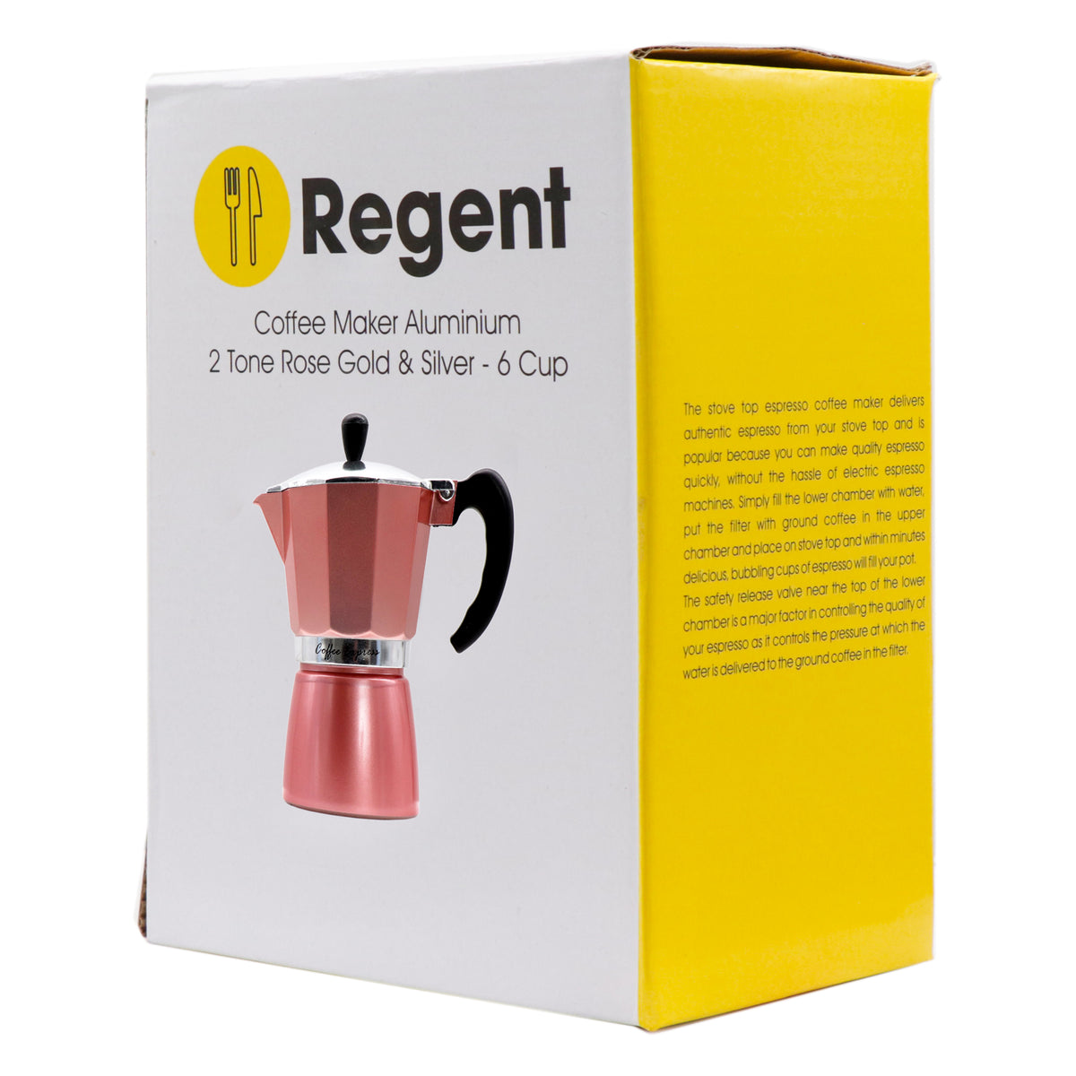 REGENT COFFEE MAKER ALUMINIUM 2 TONE ROSE GOLD & SILVER 6 CUP, 275ML