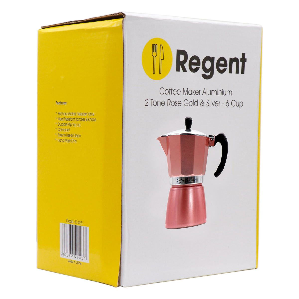 REGENT COFFEE MAKER ALUMINIUM 2 TONE ROSE GOLD & SILVER 6 CUP, 275ML