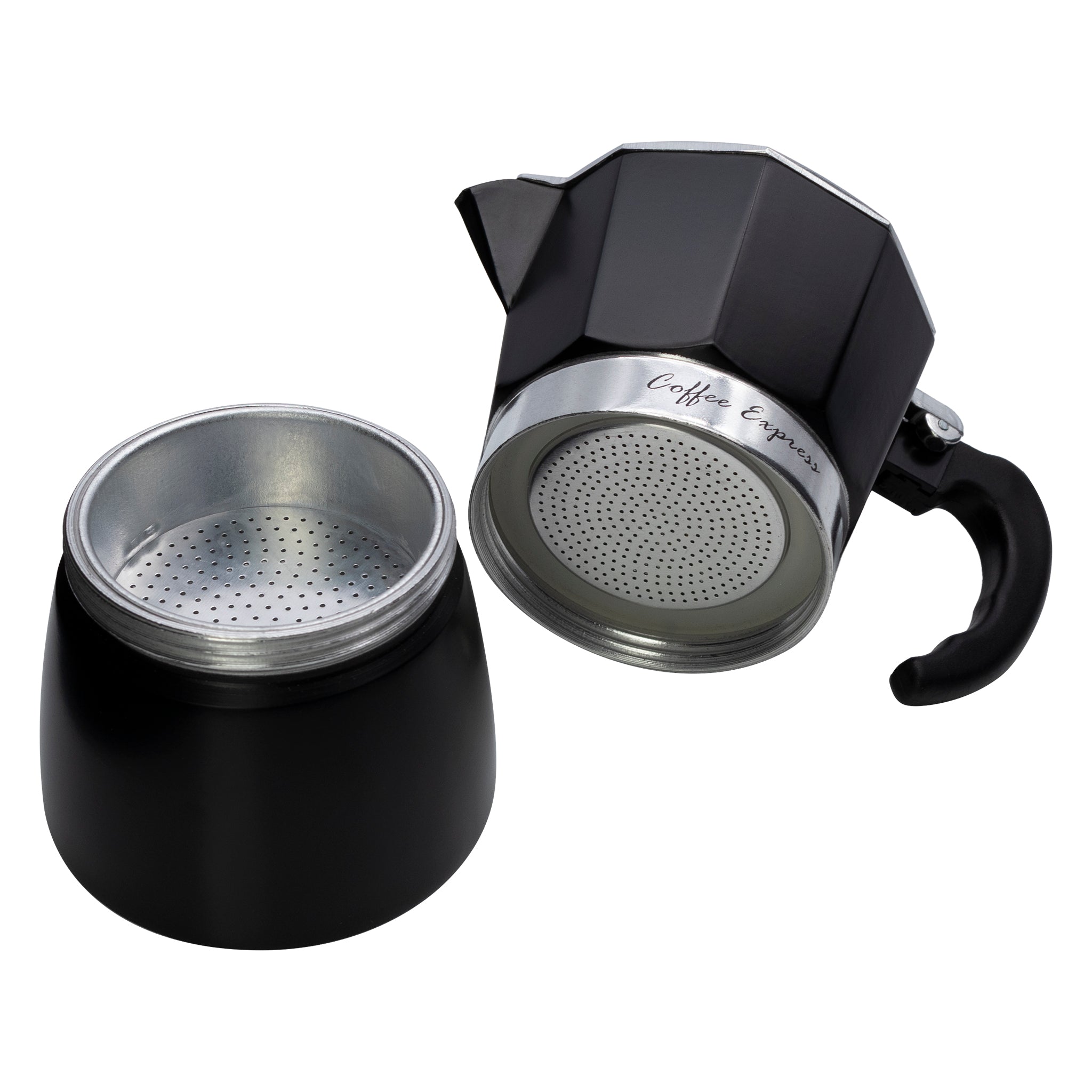 REGENT COFFEE MAKER ALUMINIUM 2 TONE MATT BLACK WITH SILVER 3 CUP, 150ML