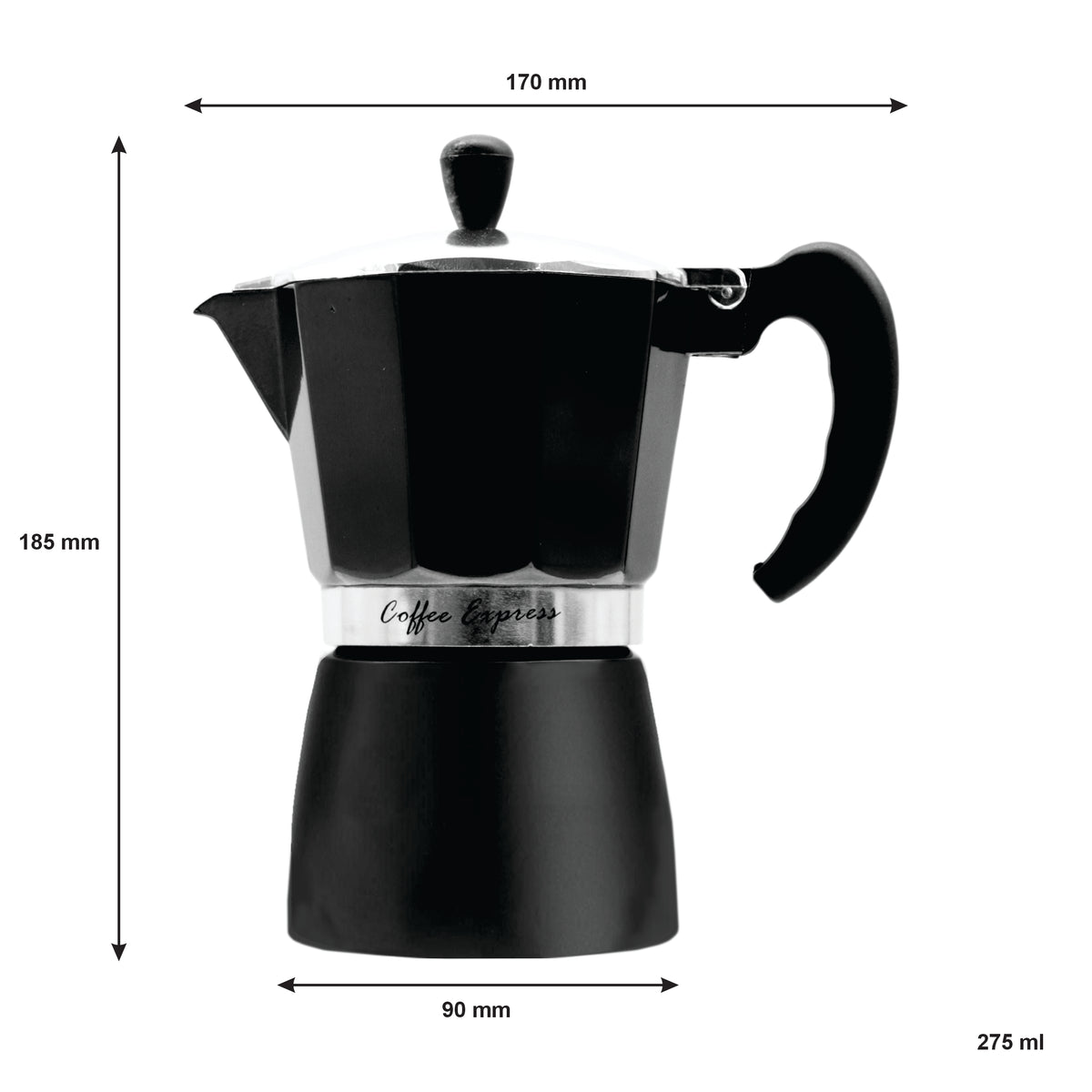 REGENT COFFEE MAKER ALUMINIUM 2 TONE MATT BLACK WITH SILVER 6 CUP, 275ML