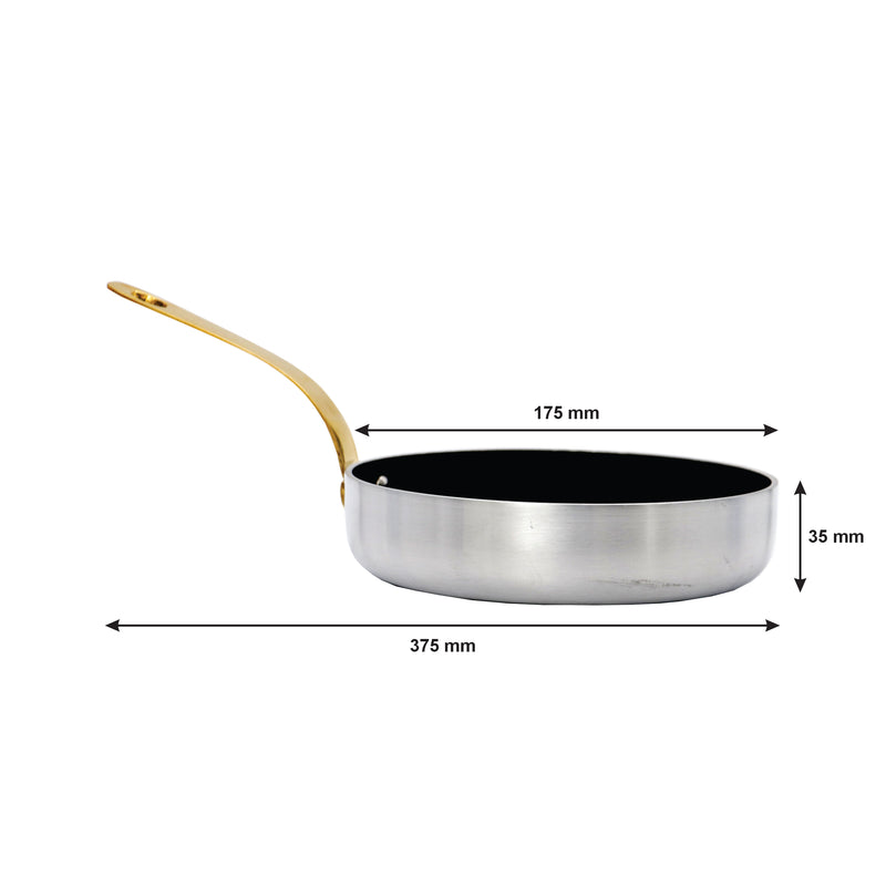 REGENT COOKWARE FRYING PAN WITH LONG BRASS HANDLE NON STICK ALUMINIUM, 750ML (315/175MM DIAX35MM)