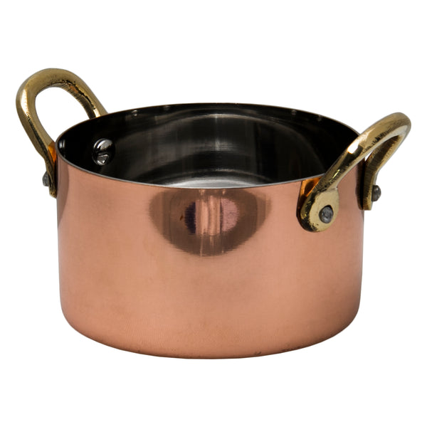 REGENT COOKWARE MINI POT WITH 2 HANDLES WITH LID ST STEEL COPPER PLATED, (90MM:DX52.5MM)