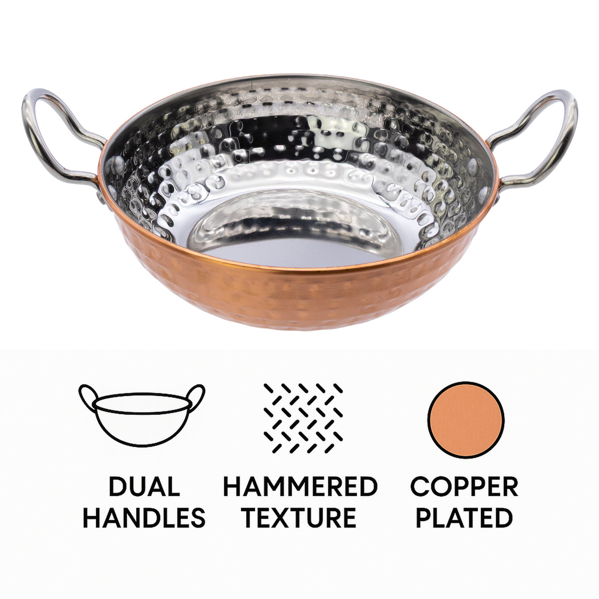 REGENT COOKWARE KARAHI PAN HAMMERED ST STEEL COPPER PLATED, 850ML - 165MM DIAX50MM