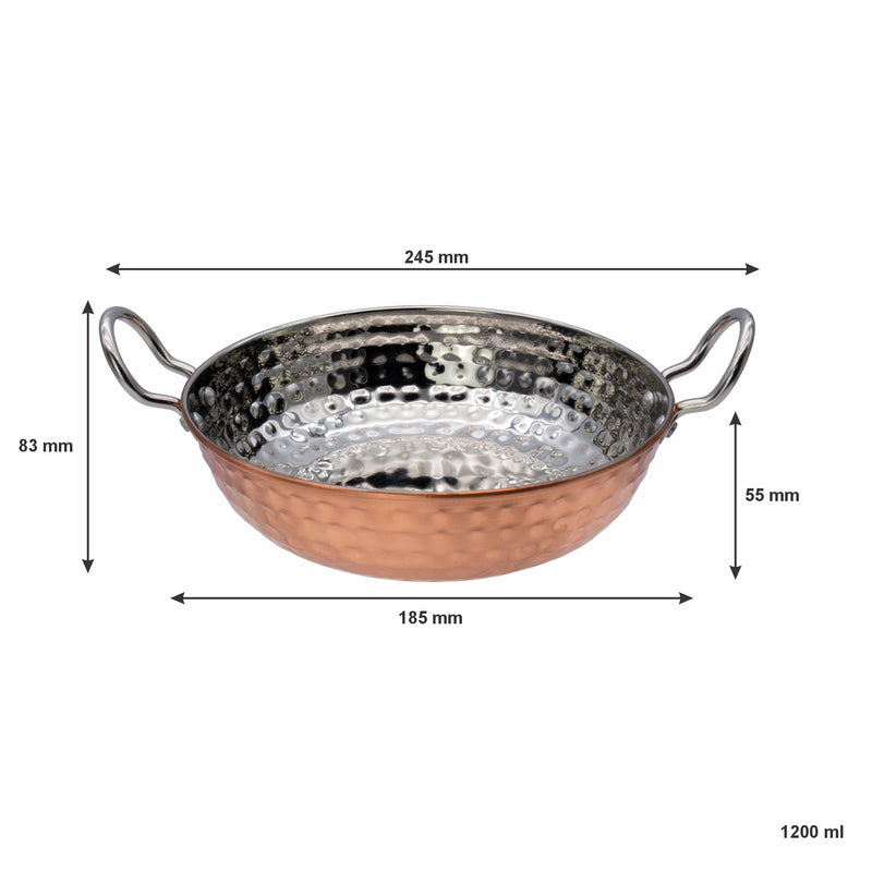 REGENT COOKWARE KARAHI PAN HAMMERED ST STEEL COPPER PLATED, 1.2LT (185 DIAX55MM)