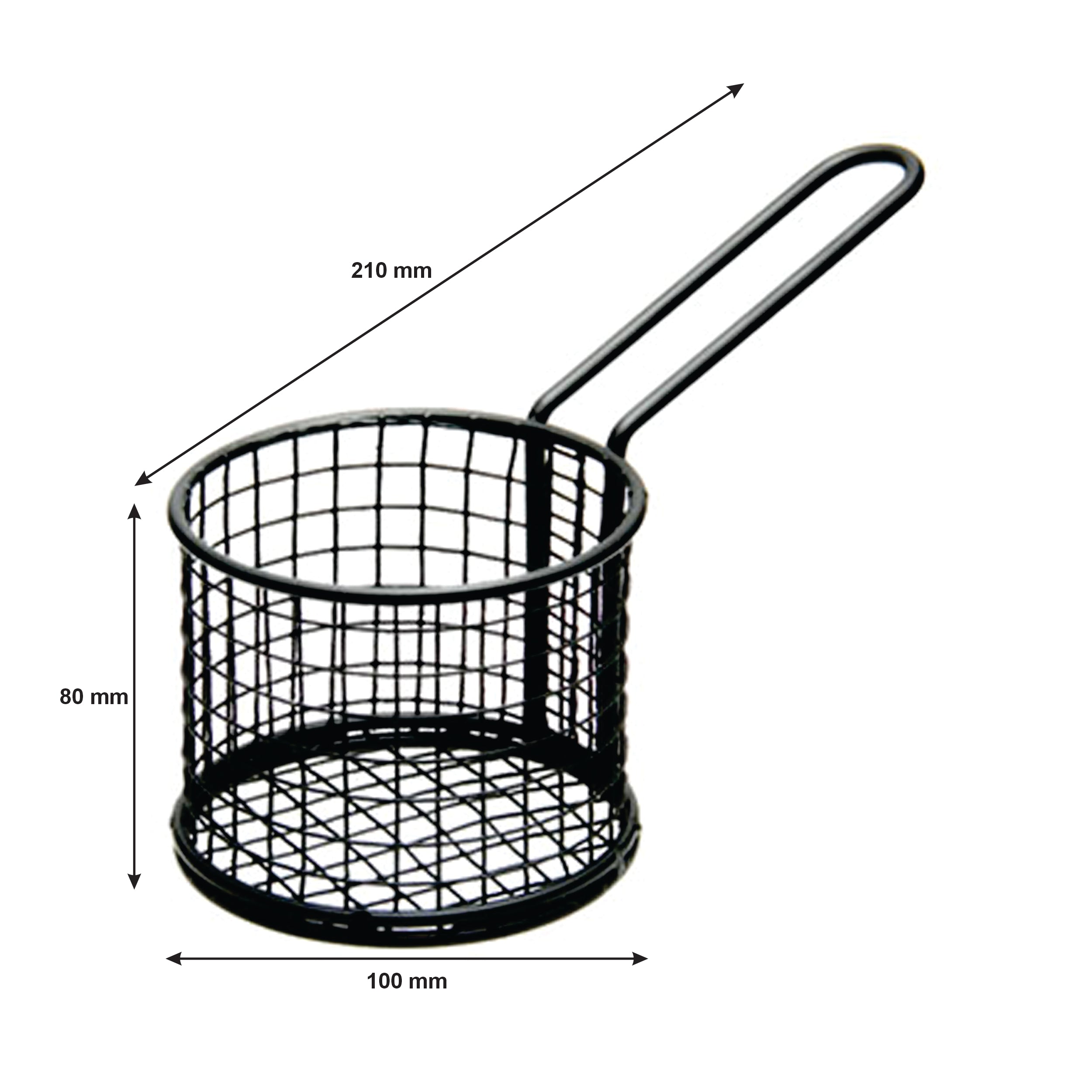 REGENT CHIP SERVER ROUND WIRE BASKET WITH HANDLE PC BLACK, 100MM DIA