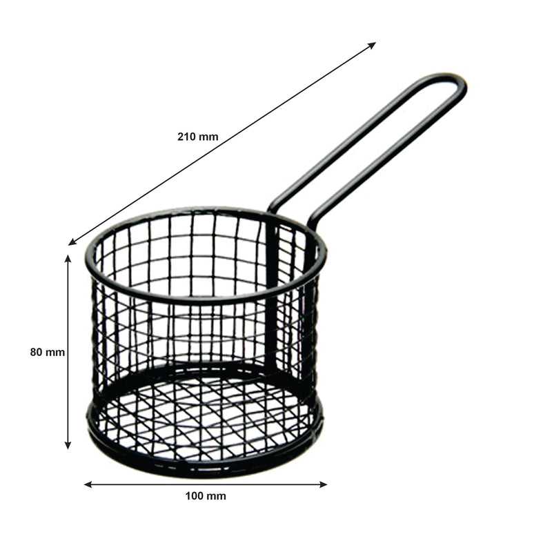 REGENT CHIP SERVER ROUND WIRE BASKET WITH HANDLE PC BLACK, (210/100MM DIAX80MM)