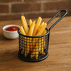 REGENT CHIP SERVER ROUND WIRE BASKET WITH HANDLE PC BLACK, (100MM DIA)