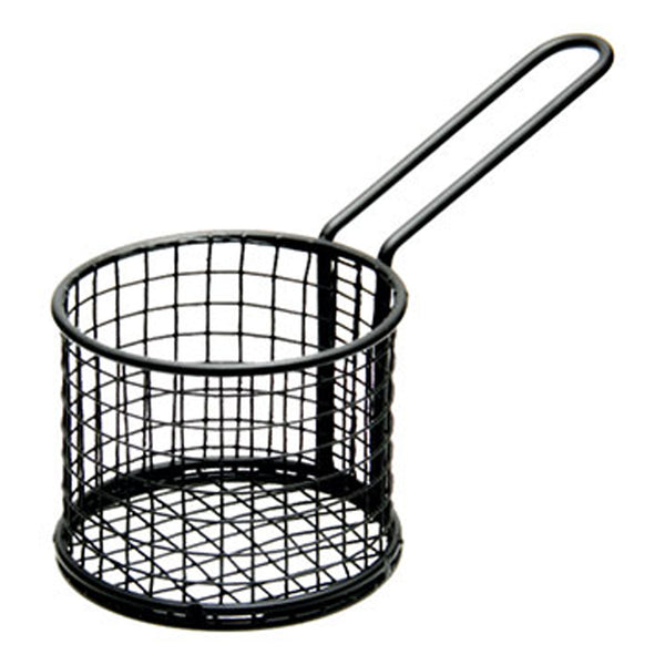 REGENT CHIP SERVER ROUND WIRE BASKET WITH HANDLE PC BLACK, (210/100MM DIAX80MM)