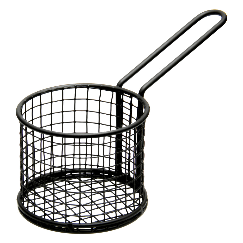 REGENT CHIP SERVER ROUND WIRE BASKET WITH HANDLE PC BLACK, (210/100MM DIAX80MM)