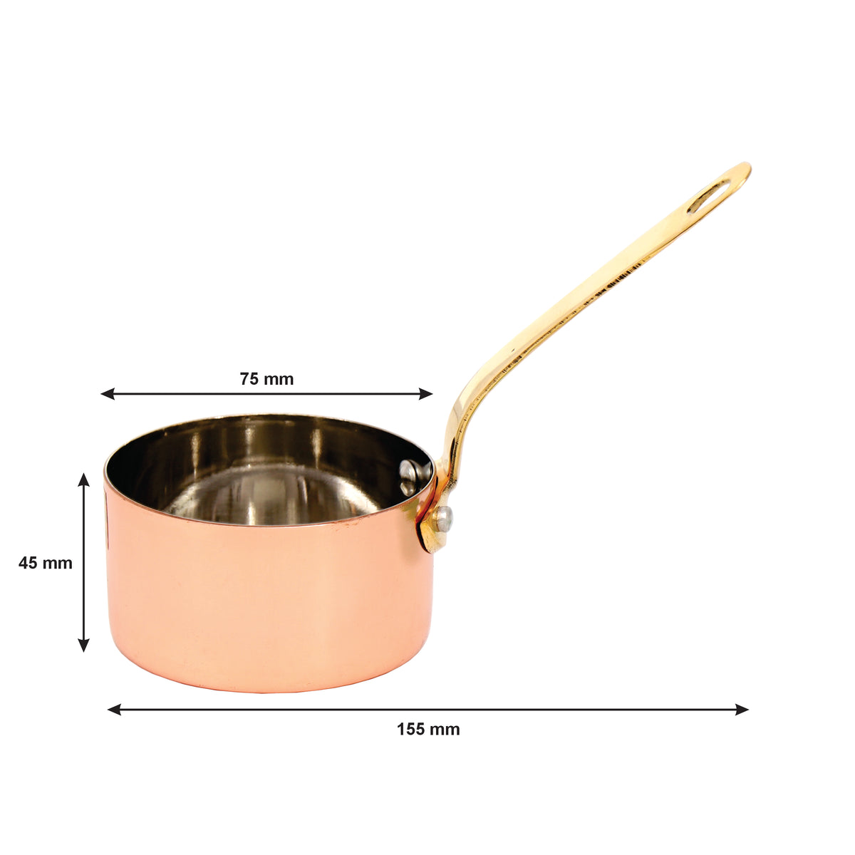REGENT COOKWARE MINI POT ST STEEL CU PLATED WITH BRASS HANDLE,  200ML - 155/75MM DIAX45MM