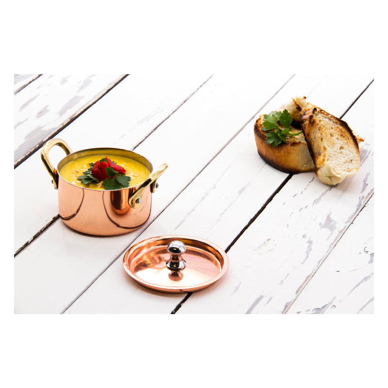 REGENT COOKWARE MINI POT ST STEEL CU PLATED WITH 2 BRASS HANDLES, 200ML (145/78MM DIAX45MM)