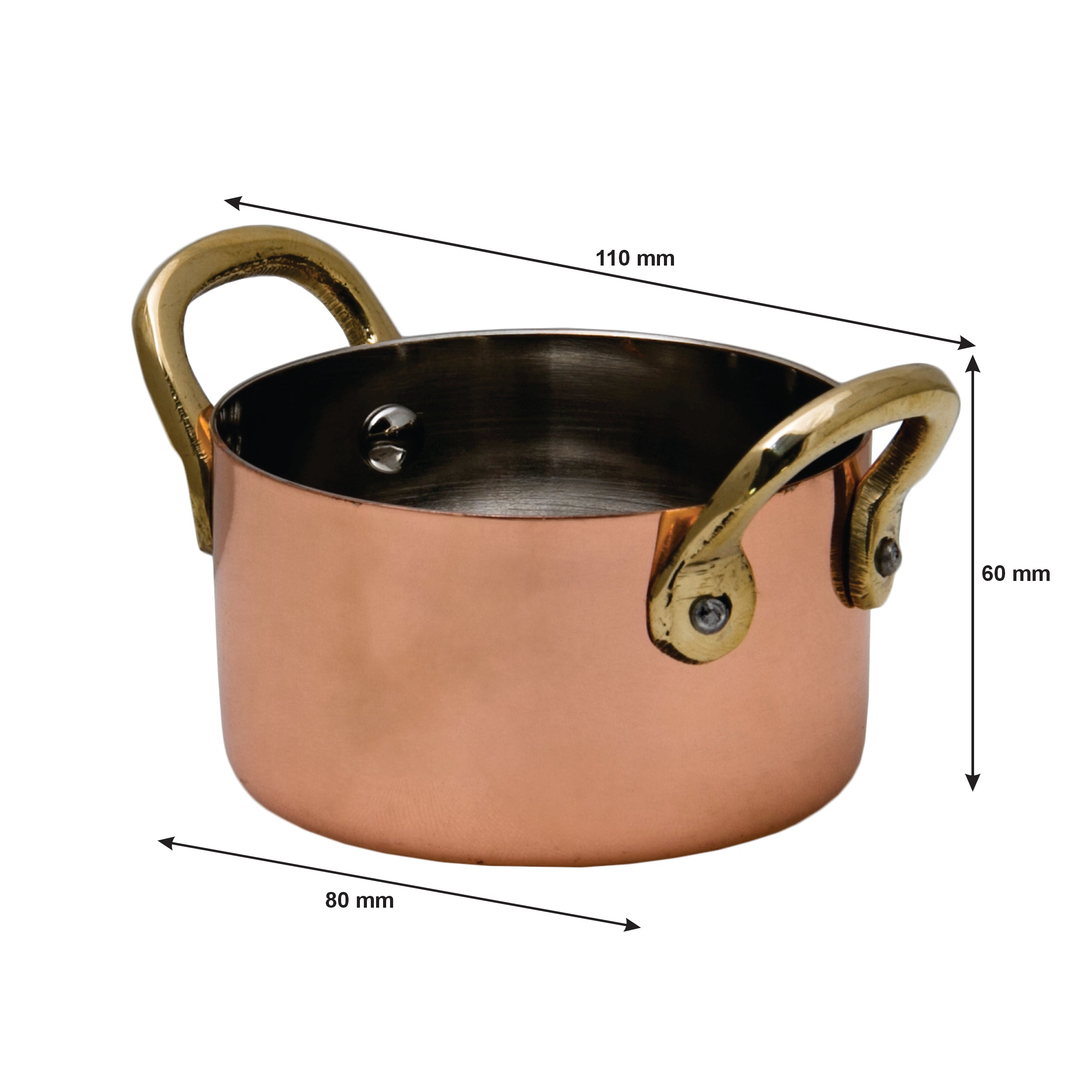 REGENT COOKWARE MINI POT ST STEEL CU PLATED WITH 2 BRASS HANDLES, 200ML