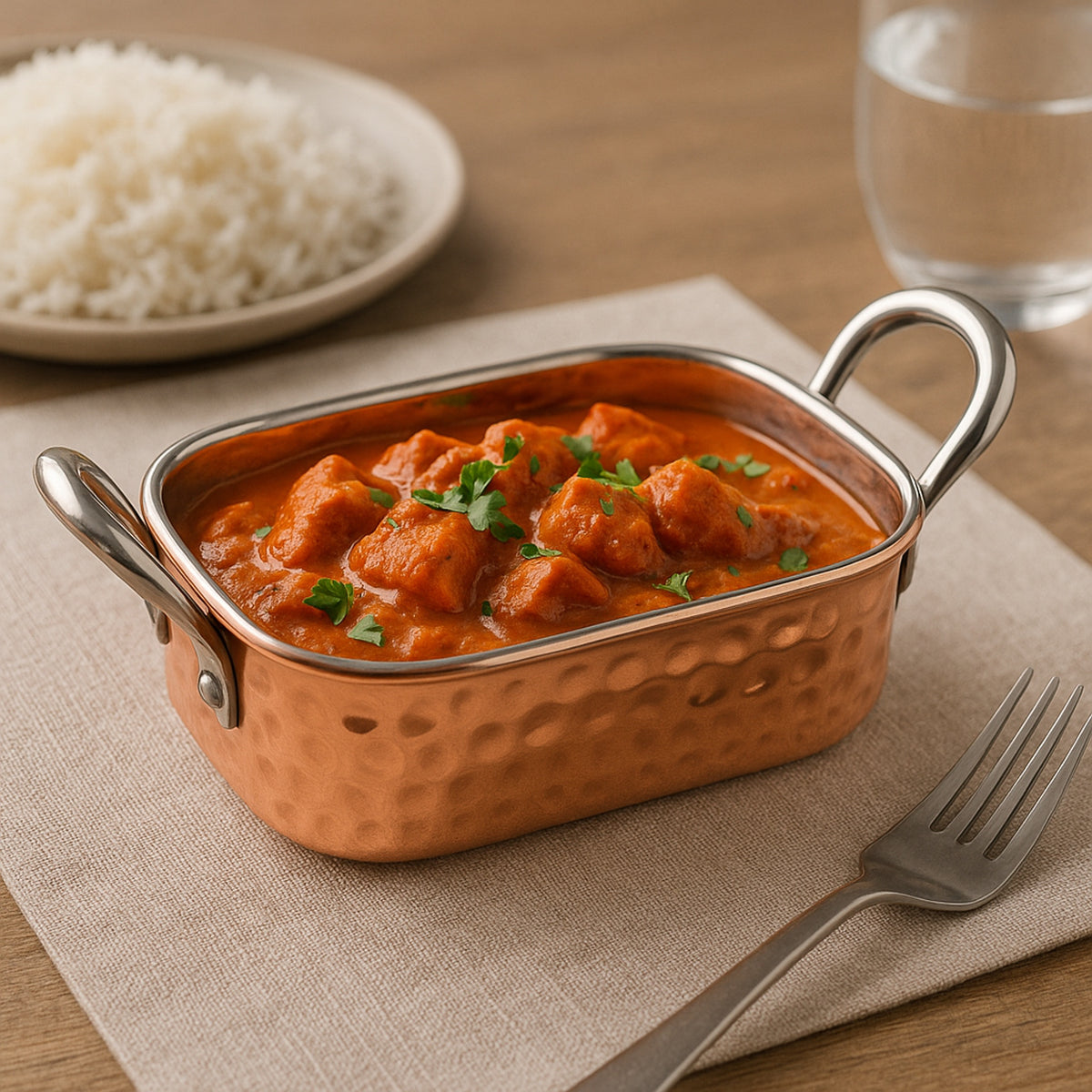 REGENT KARAHI ROASTER RECT. HAMMERED ST STEEL CU PLATED + HANDLES, 340ML, 165/125X85X40MM