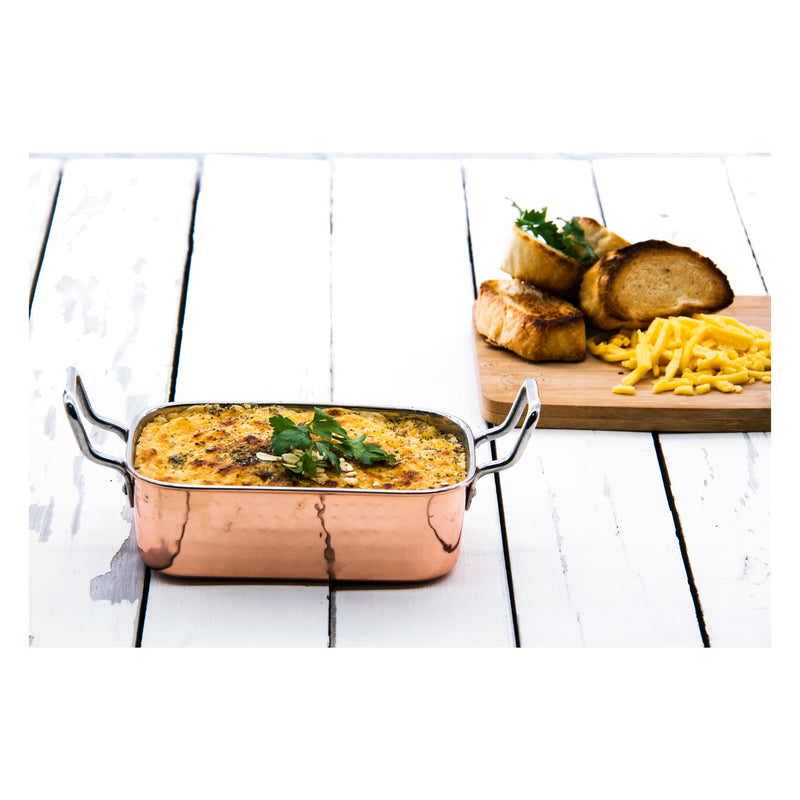 REGENT COOKWARE KARAHI ROASTER RECT.HAMMERED ST STEEL CU PLATED + HANDLES, 500ML (195/145X95X45MM)