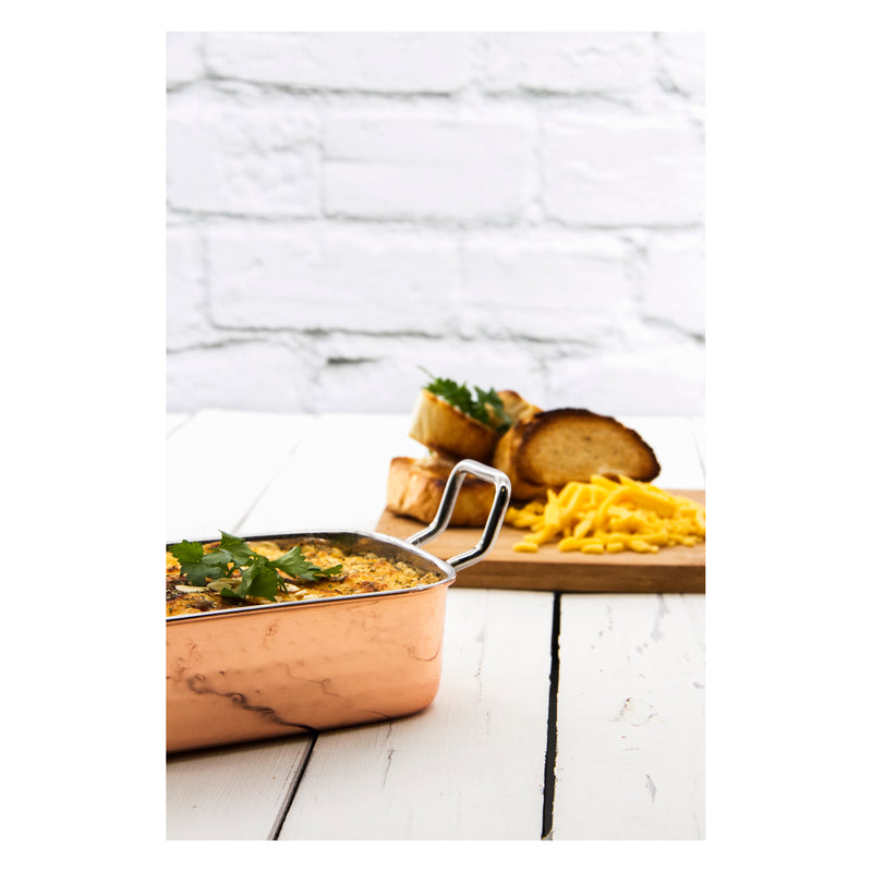 REGENT COOKWARE KARAHI ROASTER RECT.HAMMERED ST STEEL CU PLATED + HANDLES, 500ML (195/145X95X45MM)