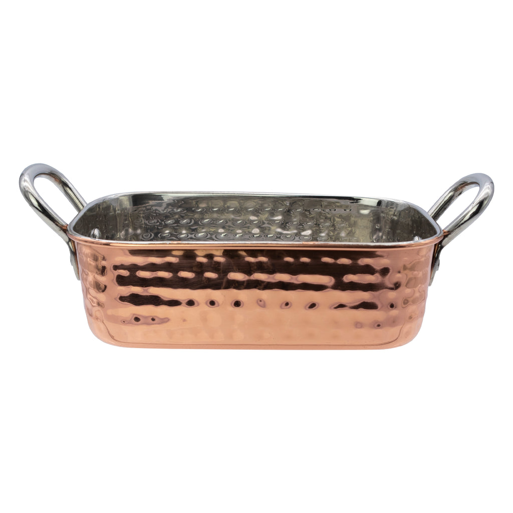 REGENT COOKWARE KARAHI ROASTER RECT.HAMMERED ST STEEL CU PLATED + HANDLES, 500ML - 195/145X95X45MM