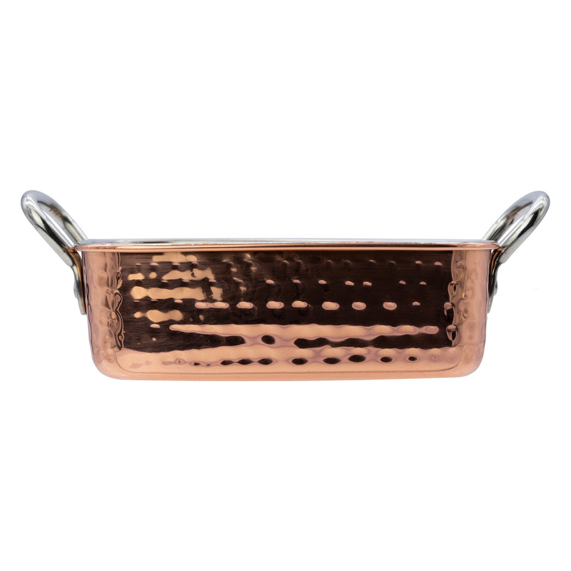 REGENT COOKWARE KARAHI ROASTER RECT.HAMMERED ST STEEL CU PLATED + HANDLES, 500ML (195/145X95X45MM)