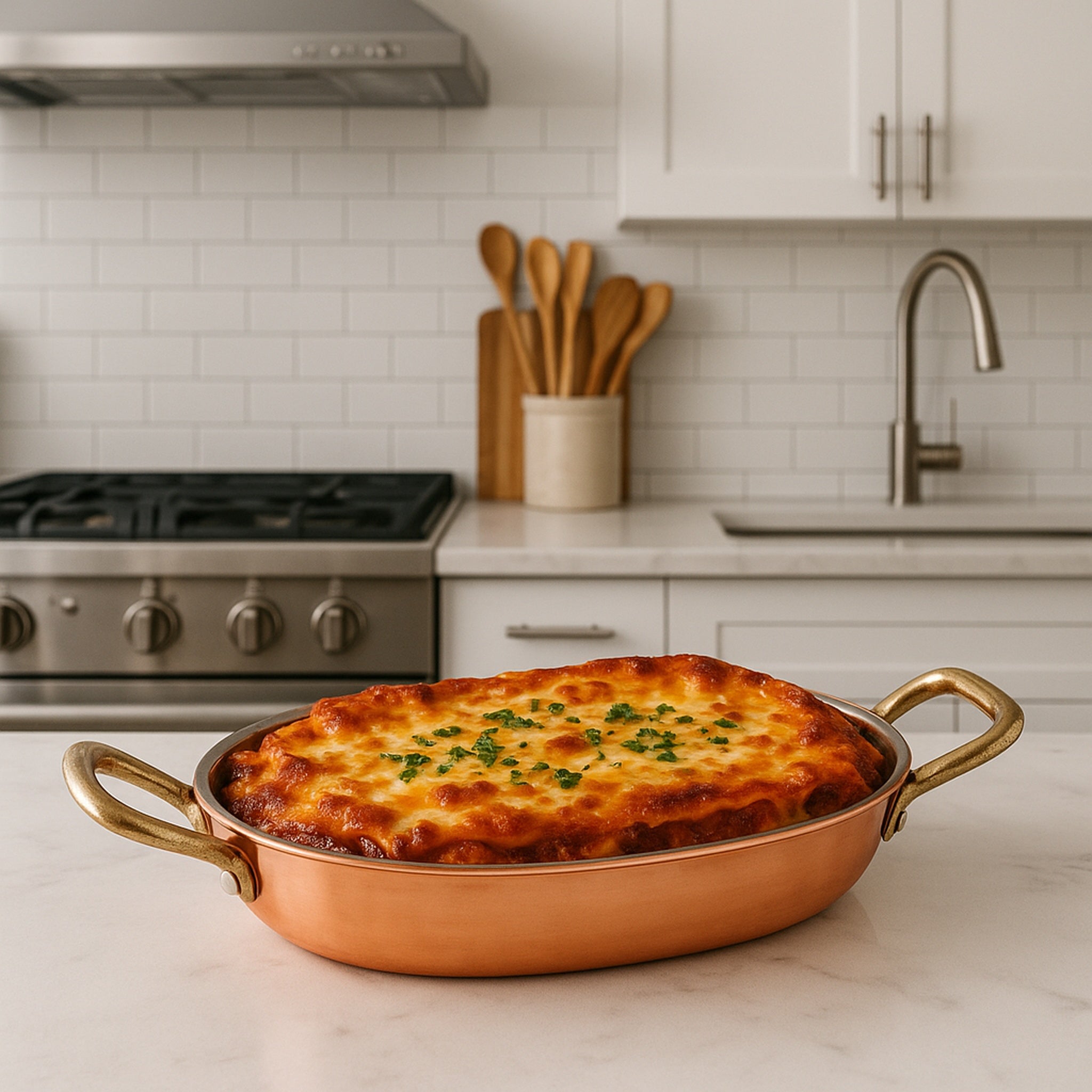 REGENT COOKWARE OVAL PAN ST STEEL COPPER PLATED WITH 2 BRASS HANDLES, 500ML - 225/185X135X32.5MM