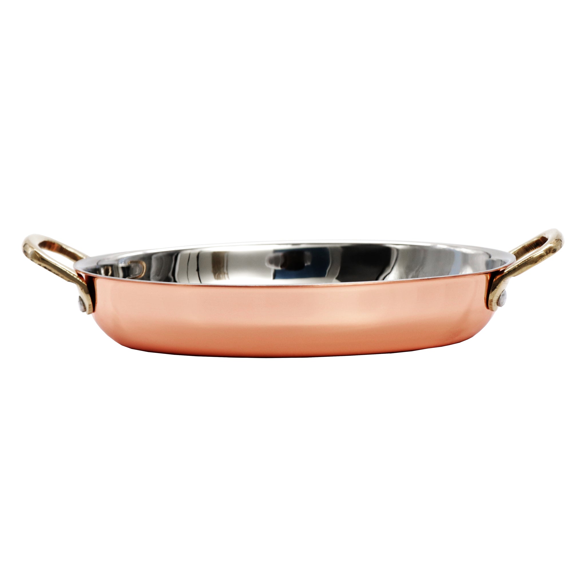 REGENT COOKWARE OVAL PAN ST STEEL COPPER PLATED WITH 2 BRASS HANDLES, 500ML - 225/185X135X32.5MM