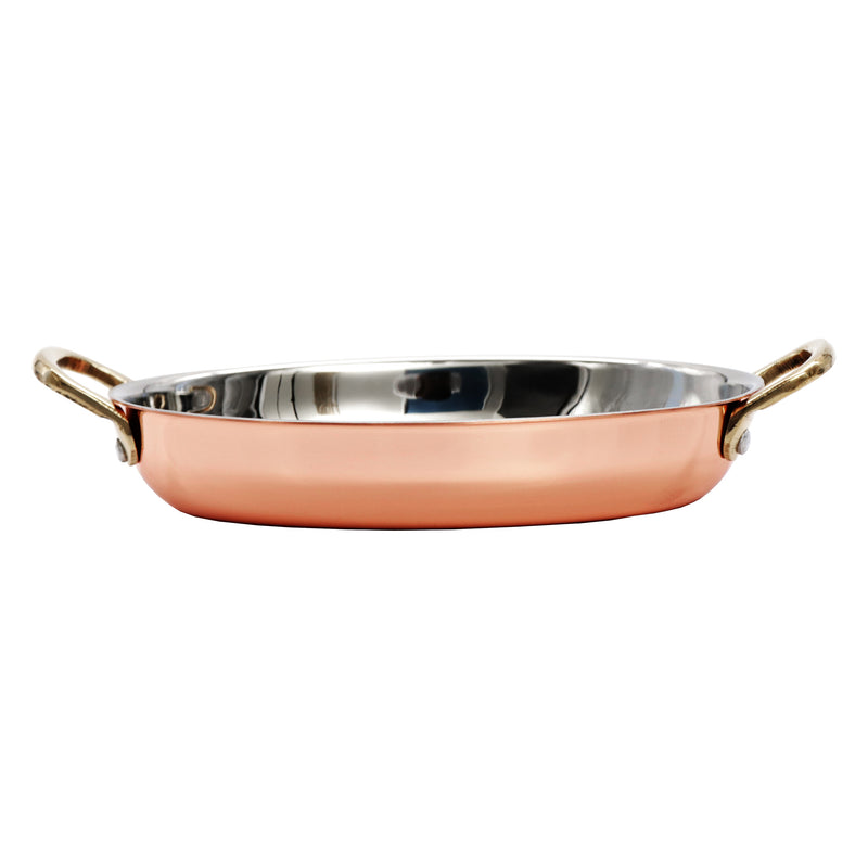 REGENT COOKWARE OVAL PAN ST STEEL COPPER PLATED WITH 2 BRASS HANDLES, 500ML (225/185X135X32.5MM)