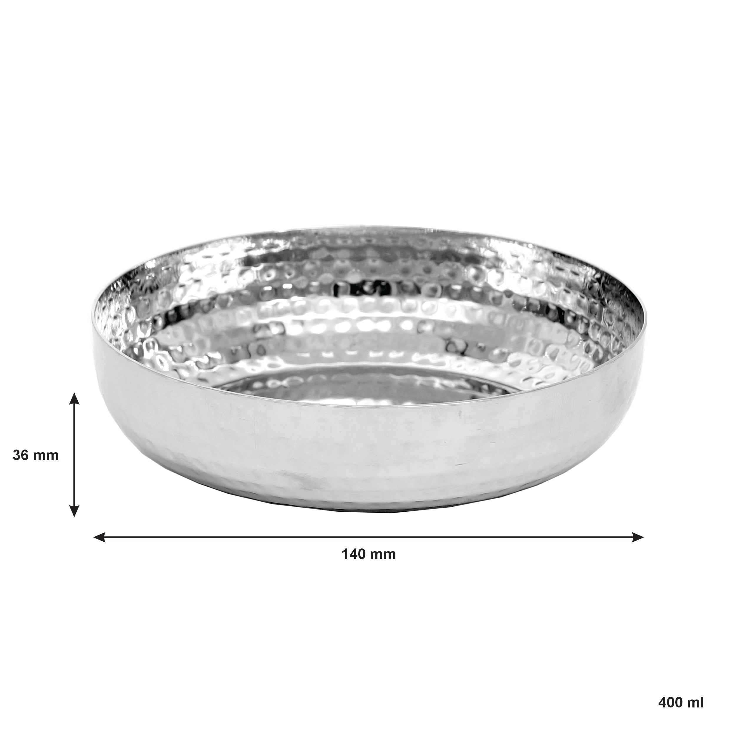 REGENT COOKWARE SERVING BOWL HAMMERED ST STEEL, 400ML - 140MM DIAX36MM