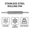 REGENT BAKEWARE ROLLING PIN STAINLESS STEEL, 470MM