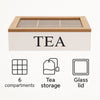 REGENT KITCHEN TEA BOX WITH 6 PARTITIONS WOOD AND GLASS, 240X160MM