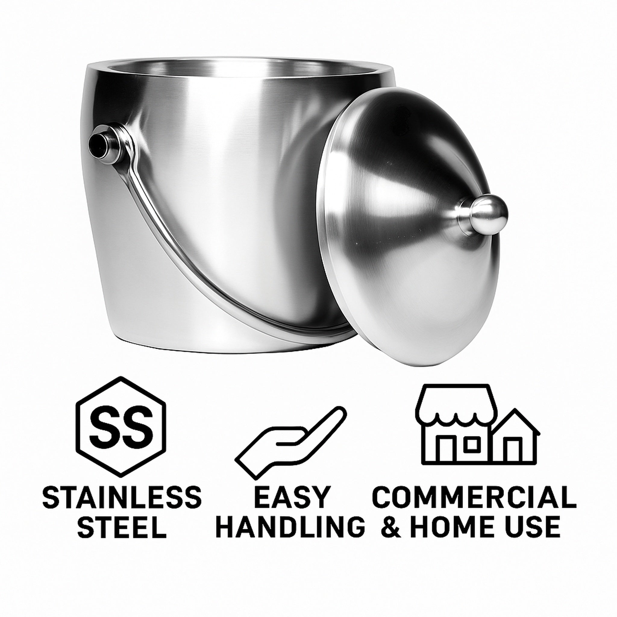BAR BUTLER DOUBLE WALLED ICE BUCKET WITH HANDLE & LID BRUSHED ST STEEL, 1.2L
