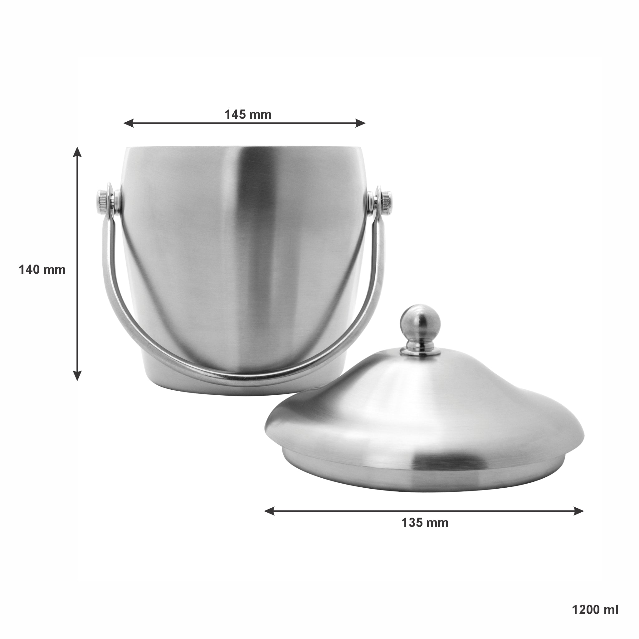 BAR BUTLER DOUBLE WALLED ICE BUCKET WITH HANDLE & LID BRUSHED ST STEEL, 1.2L