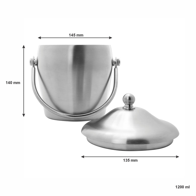 BAR BUTLER DOUBLE WALLED ICE BUCKET WITH HANDLE & LID BRUSHED ST STEEL, 1.2LT (145MM DIAX195MM)
