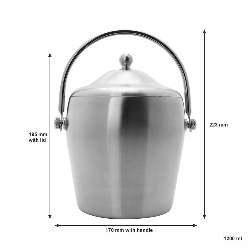 BAR BUTLER DOUBLE WALLED ICE BUCKET WITH HANDLE & LID BRUSHED ST STEEL, 1.2LT (145MM DIAX195MM)