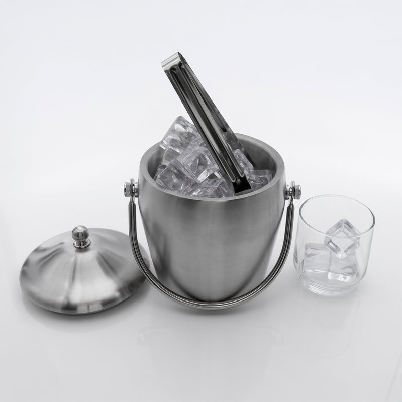 BAR BUTLER DOUBLE WALLED ICE BUCKET WITH HANDLE & LID BRUSHED ST STEEL, 1.2LT (145MM DIAX195MM)