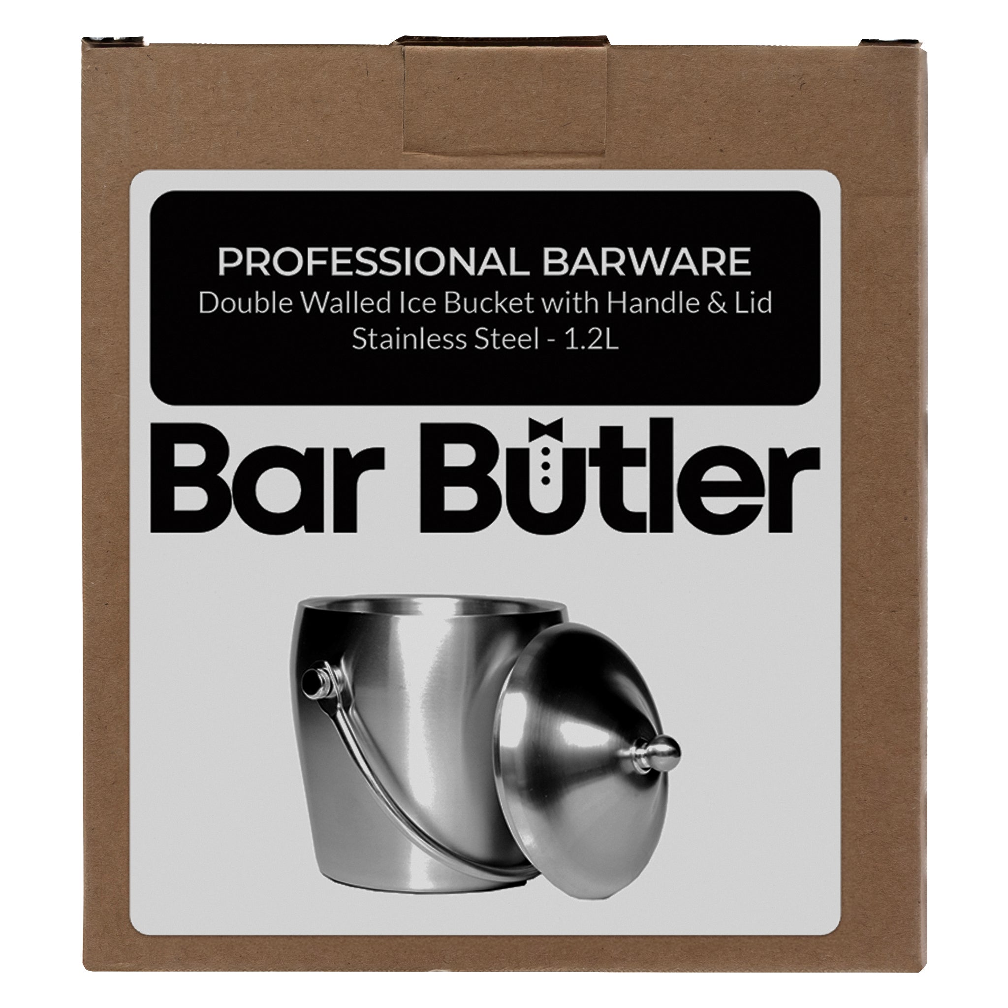 BAR BUTLER DOUBLE WALLED ICE BUCKET WITH HANDLE & LID BRUSHED ST STEEL, 1.2L