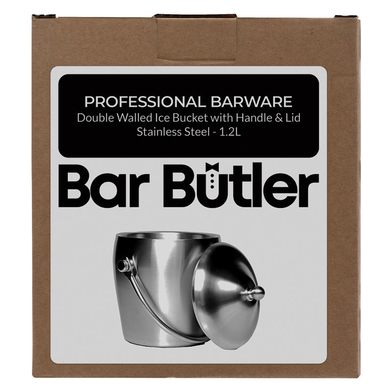 BAR BUTLER DOUBLE WALLED ICE BUCKET WITH HANDLE & LID BRUSHED ST STEEL, 1.2LT (145MM DIAX195MM)
