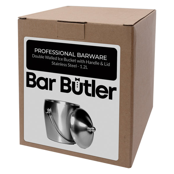 BAR BUTLER DOUBLE WALLED ICE BUCKET WITH HANDLE & LID BRUSHED ST STEEL, 1.2LT (145MM DIAX195MM)