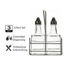REGENT SQUARE OIL & VINEGAR BOTTLES ON WIRE STAND 3PCS SET, 200ML