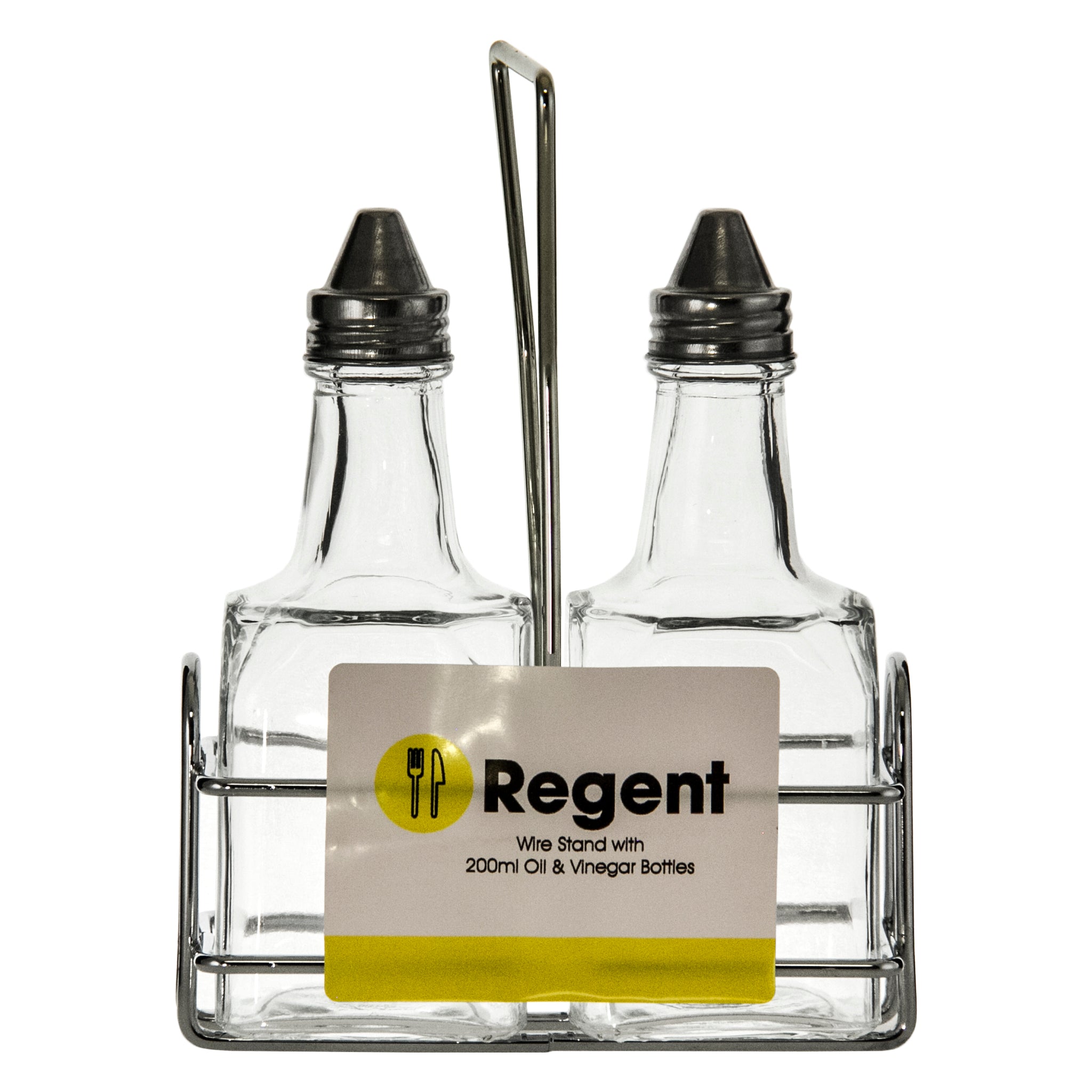 REGENT SQUARE OIL & VINEGAR BOTTLES ON WIRE STAND 3PCS SET, 200ML