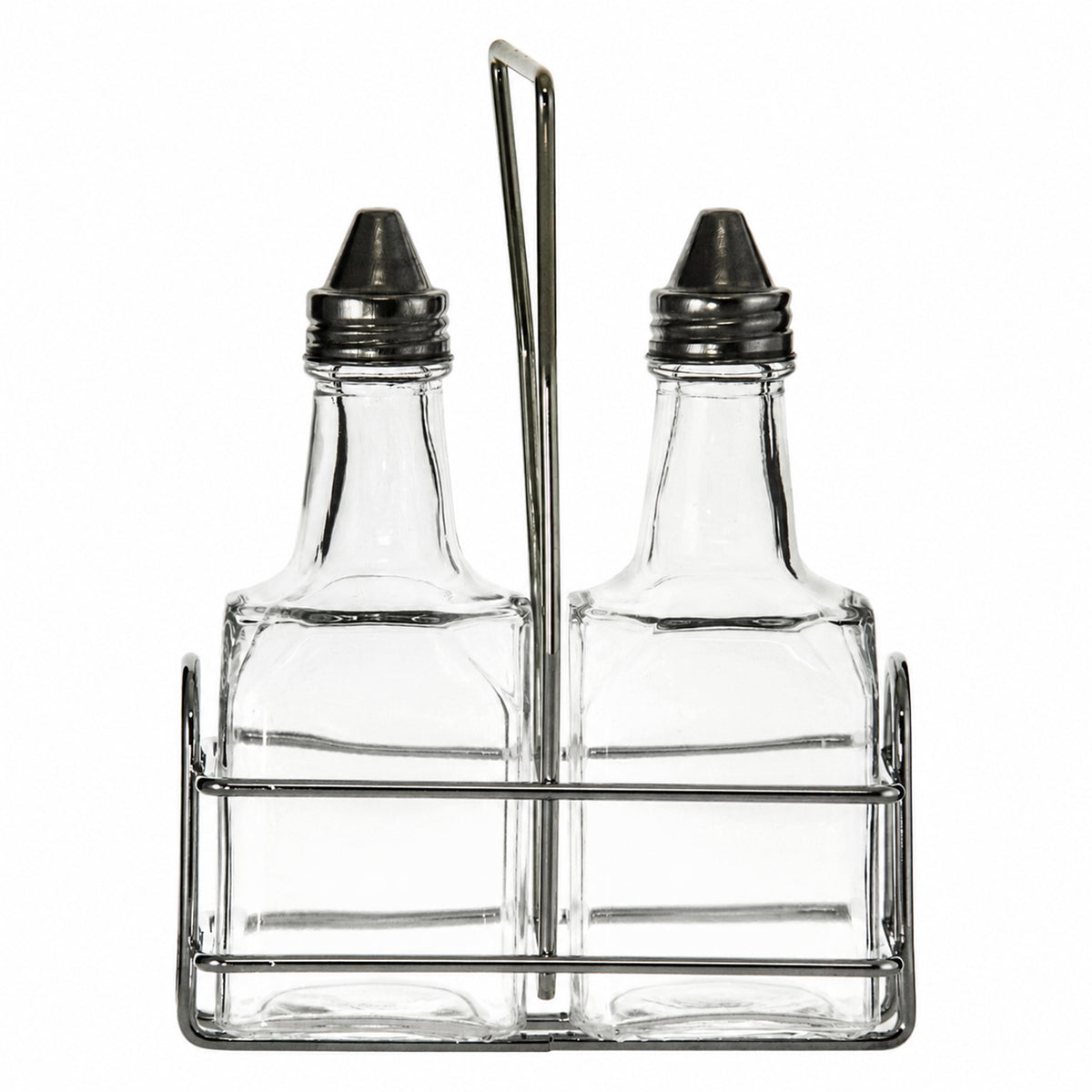 REGENT SQUARE OIL & VINEGAR BOTTLES ON WIRE STAND 3PCS SET, 200ML