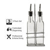 REGENT TALL SQUARE OIL & VINEGAR BOTTLES WITH POURERS ON WIRE STAND 3PCS SET, 250ML