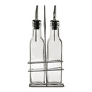 REGENT TALL SQUARE OIL & VINEGAR BOTTLES WITH POURERS ON WIRE STAND 3PK SET, 250ML