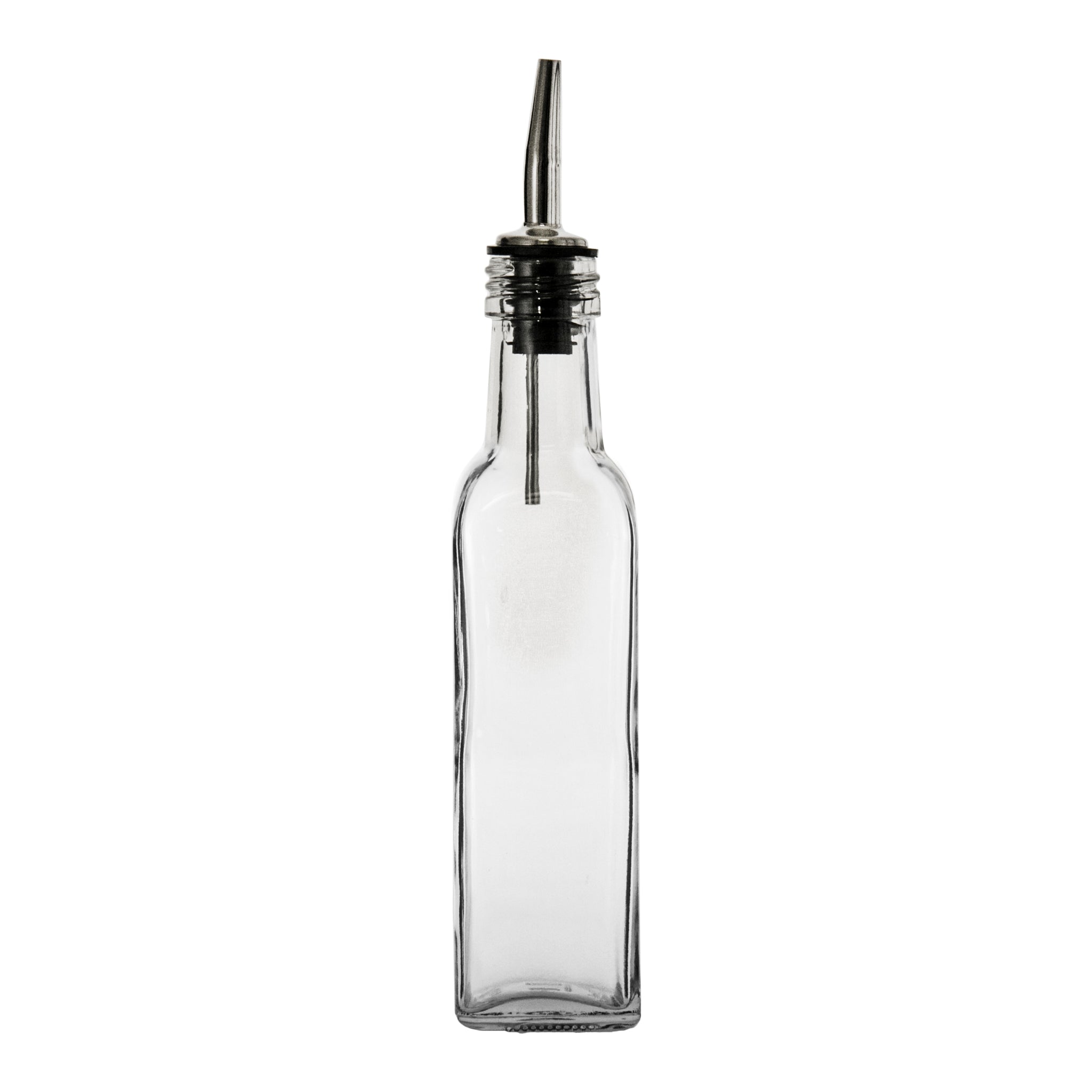 REGENT TALL SQUARE OIL & VINEGAR BOTTLES WITH POURERS ON WIRE STAND 3PK SET, 250ML