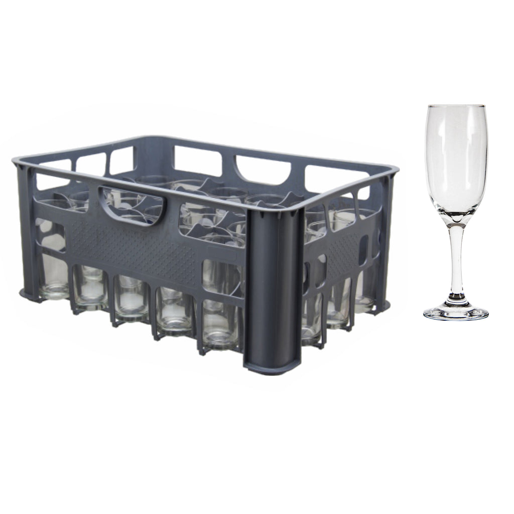 REGENT GREY PLASTIC CRATE WITH CHAMPAGNE FLUTE 24PK, 175ML