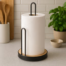 REGENT KITCHEN ROLLER TOWEL HOLDER BLACK WIRE & WOOD