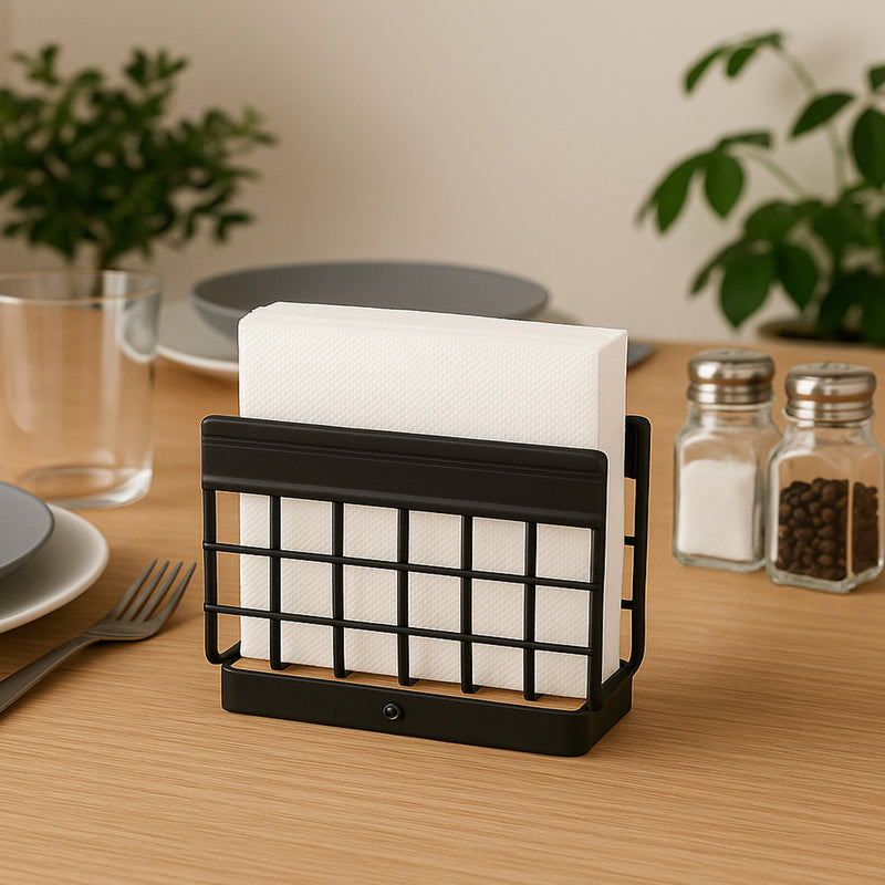 REGENT KITCHEN NAPKIN HOLDER BLACK WIRE & WOOD, 140X55MM