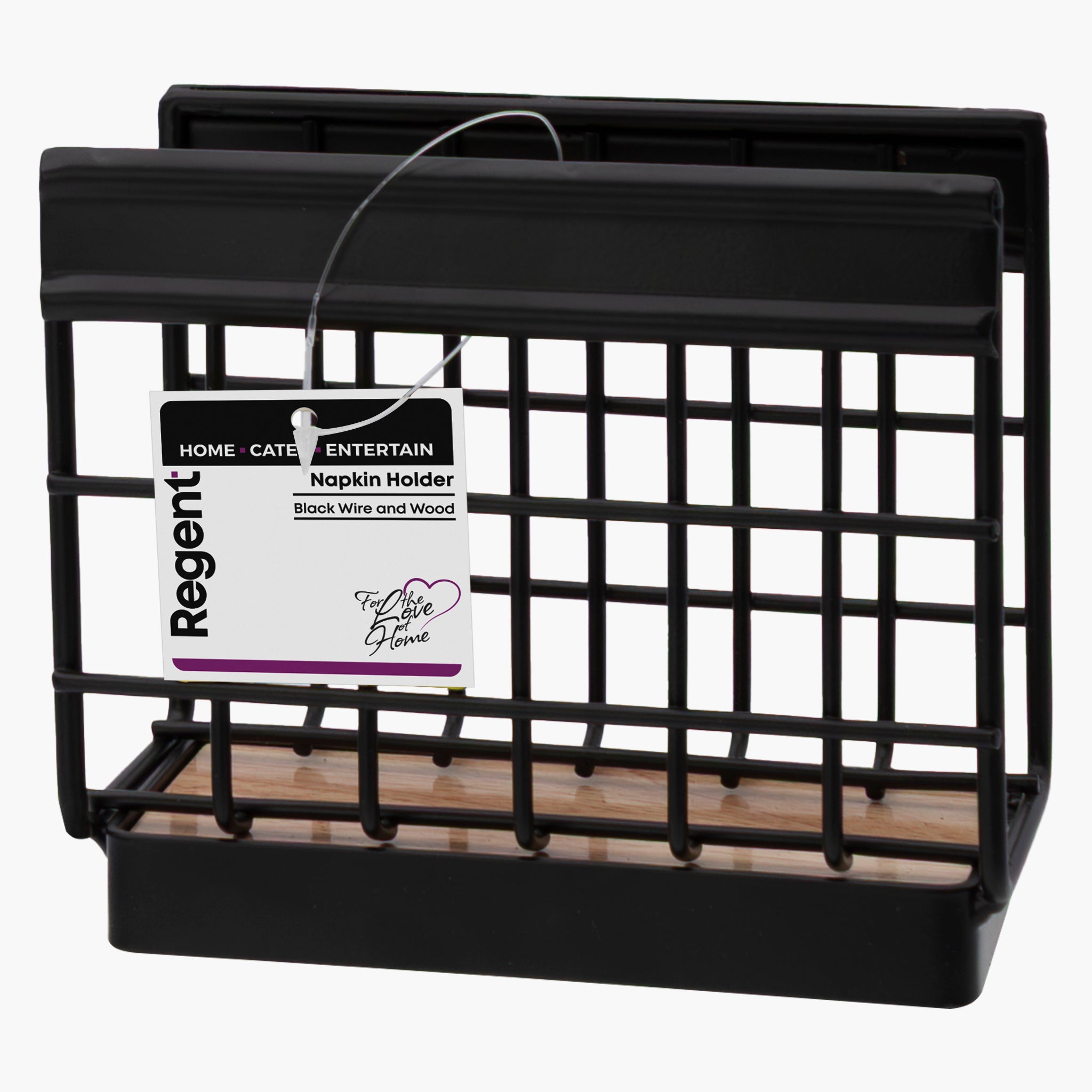 REGENT KITCHEN NAPKIN HOLDER BLACK WIRE & WOOD, 140X55MM
