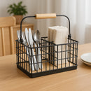 REGENT KITCHEN CUTLERY CADDY BLACK WIRE & WOOD