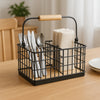 REGENT KITCHEN CUTLERY CADDY BLACK WIRE & WOOD