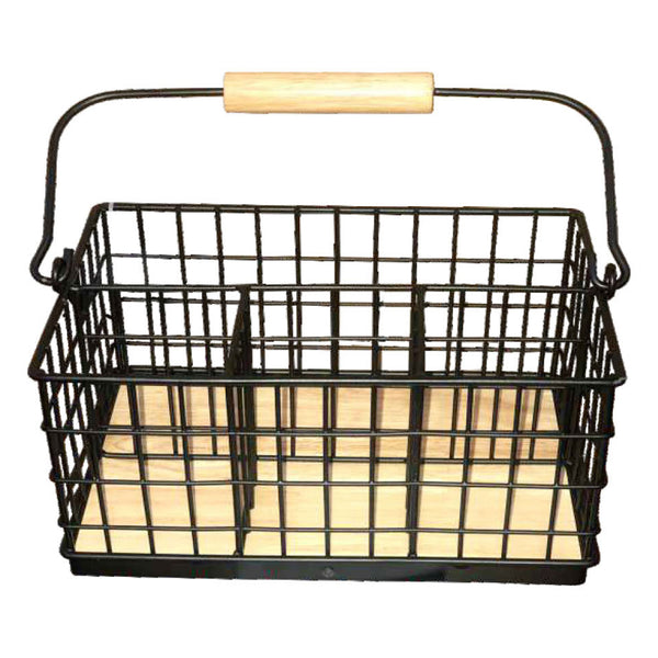 REGENT KITCHEN CUTLERY CADDY BLACK WIRE & WOOD
