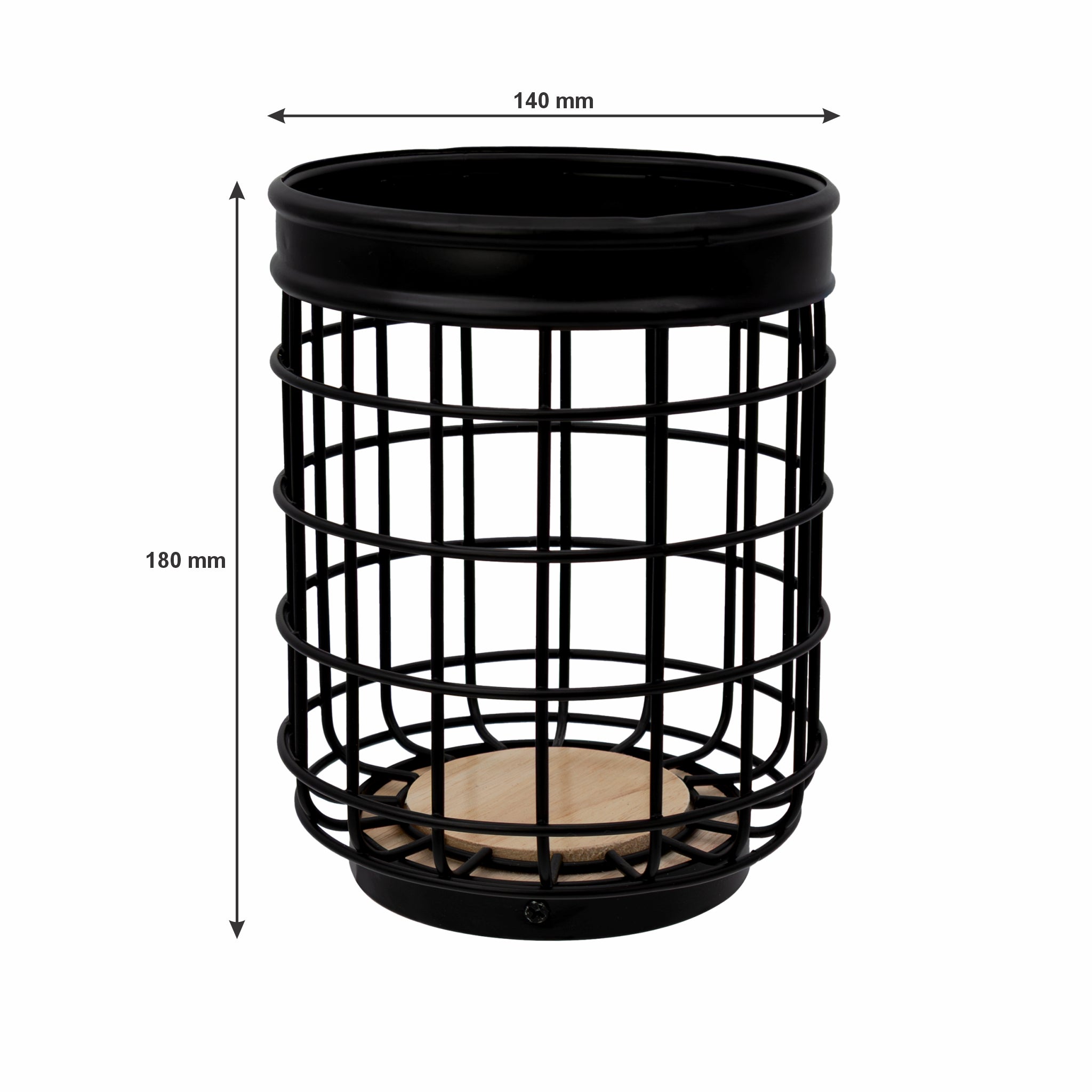 REGENT KITCHEN UTENSIL HOLDER BLACK WIRE & WOOD, 140MM DIA